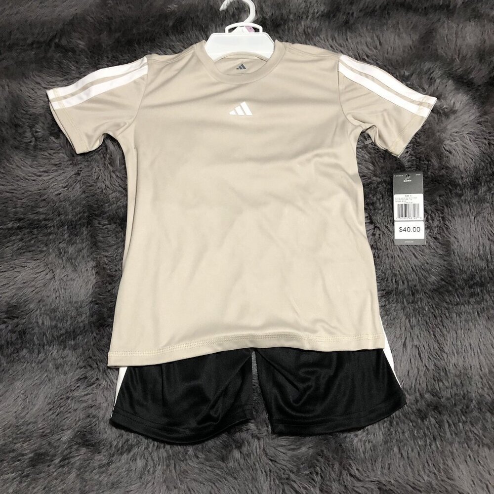 Adidas Boy's T-Shirt & Short Set, 2-Piece, Size 6, Natural/Black, Lightweight